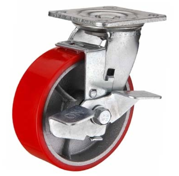 Колесо большегрузное поворотное SCpb 55 125 мм полиуретановое с тормозом (F)